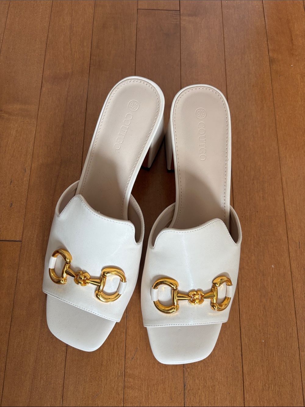 Coutuco White Leather Horsebit Slide Mules